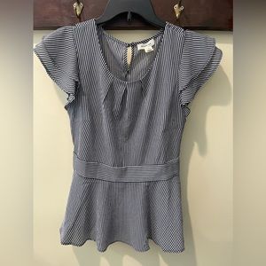 Navy blue and white fit n flare blouse